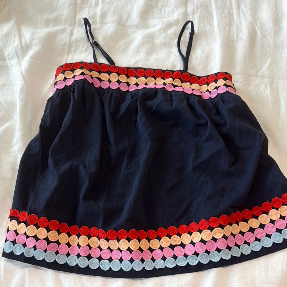 Colorful Embroidered Navy Tank Top Entro Size medium